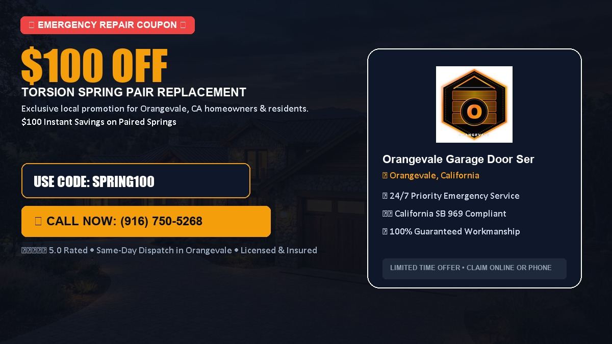 Orangevale Garage Door Service $100 OFF Dual Torsion Spring Replacement in Orangevale, CA